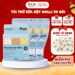 Hộp 30 Túi đựng/Trữ sữa bột Molli, Khoá zip 3 lớp, tiện dụng an toàn cho bé đi du lịch tiện lợi 50g ZIZOU