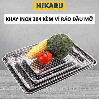  Khay Ráo Dầu Inox 304 Kèm Vỉ Lưới HIKARU Đựng Thức Ăn Chiên Rán Làm Bánh Kèm Vỉ DT240404301 