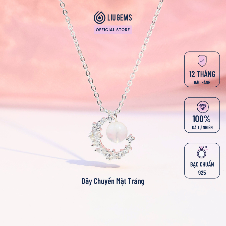 Dây Chuyền Bạc Nữ 925 Liugems Charm Mặt Trăng Mix Đá Tự Nhiên Ngọt Ngào Dễ Thương Thanh Lịch DC31