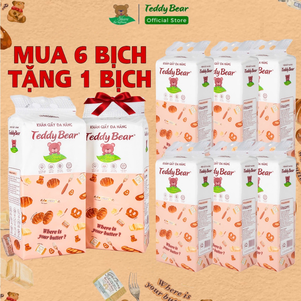 Giấy Ăn Rút Treo Tường TEDDY BEAR Đa Năng 1280 Tờ và 1000 Tờ 4 Lớp chất liệu cao cấp giấy trắng mềm dai mịn dày