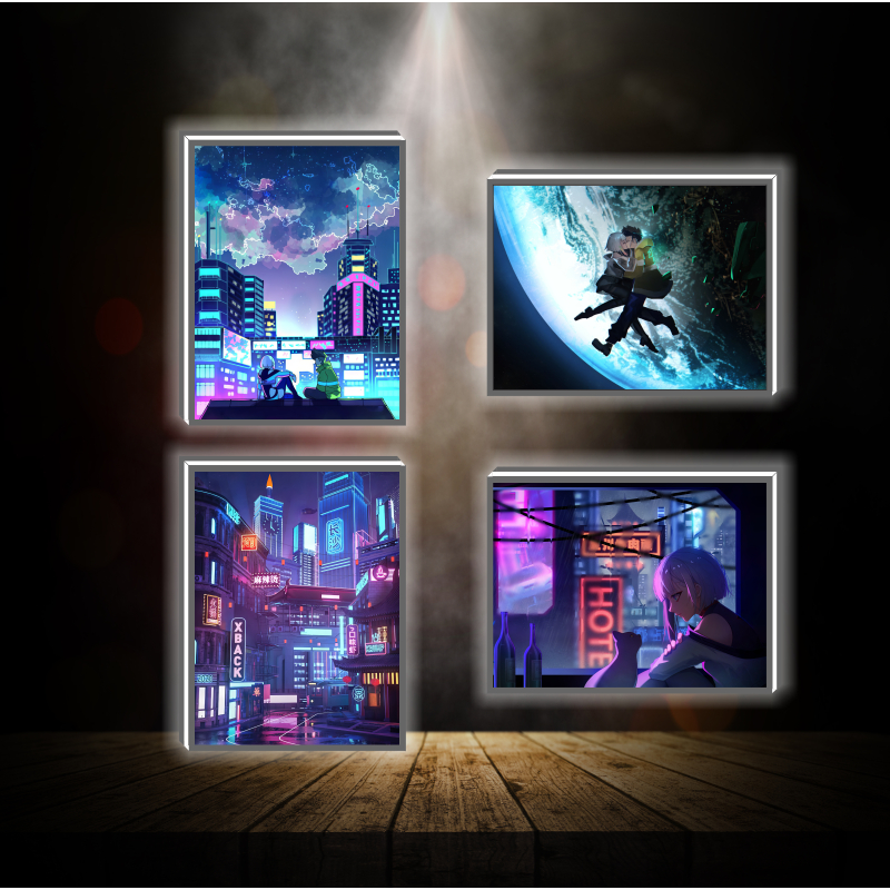 Tranh đèn led 3D đổi màu Cyberpunk  - Tranh đèn led 3D ANIME trang trí bàn làm việc, đèn ngủ