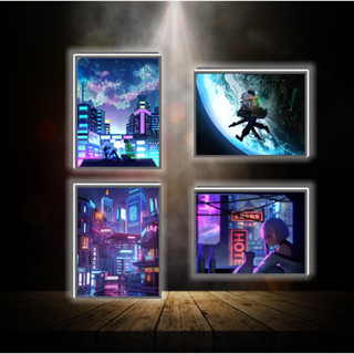  Tranh đèn led 3D đổi màu Cyberpunk  - Tranh đèn led 3D ANIME trang trí bàn làm việc đèn ngủ 