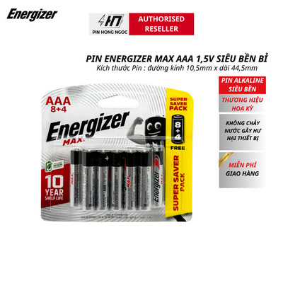 Pin AAA Energizer Max E92 BP8+4 - Vỉ 8 Tặng 4