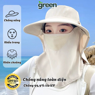 Mũ Chống Nắng Rộng Vành Chống 99% Tia UV Kèm Khẩu Trang Che Cổ Thoáng Khí, Chống Bụi Có Thể Tháo Rời