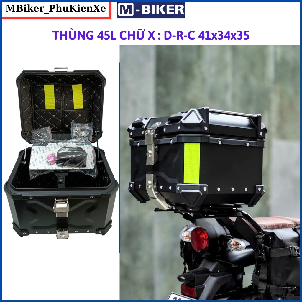 Thùng nhôm Mbiker_ 45L 36L 28L 22L, thùng top nhôm, thùng nhôm gắn xe máy, thùng hông xe mbiker