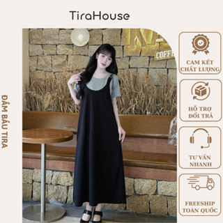 Set yếm váy yếm dài phối áo thun baby tee form rộng bigsize Đồ bầu, đồ mặc hè cho mẹ bầu V2003