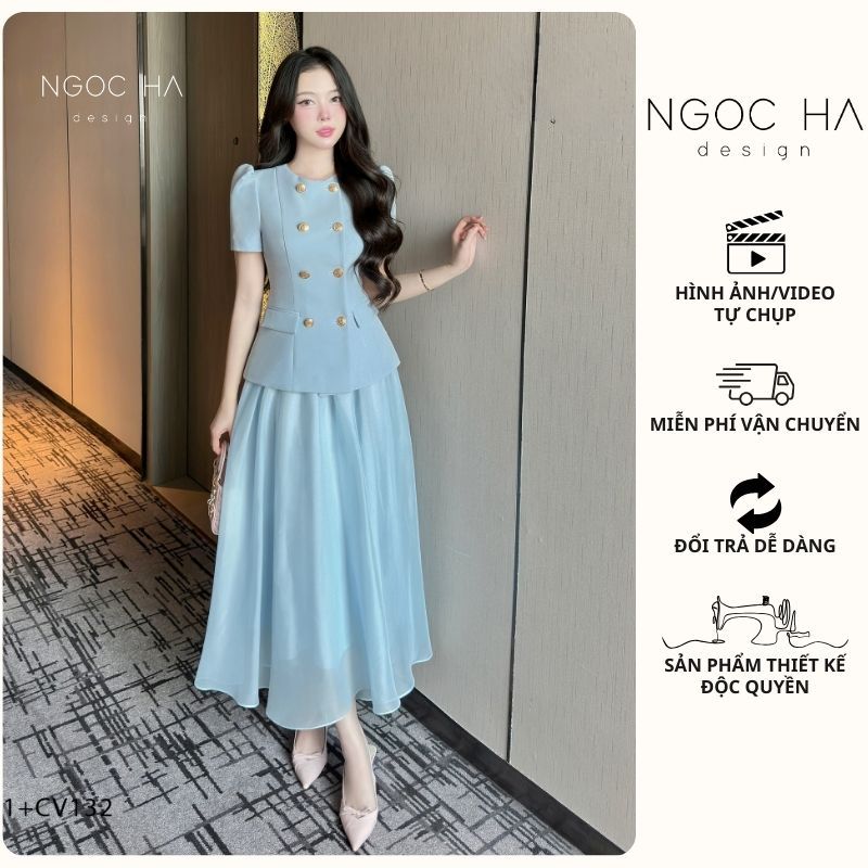 Chân Váy Tơ Jenni Skirt - Chân Váy Nữ Dáng Dài Chất Tơ Cao Cấp Xòe Màu Xanh NGOC HA Design CV132
