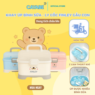 Khay úp bình sữa cho bé - Khay úp ly cốc CAYABE gấu con (Size lớn), giá úp bình sữa có nắp đậy 3 màu