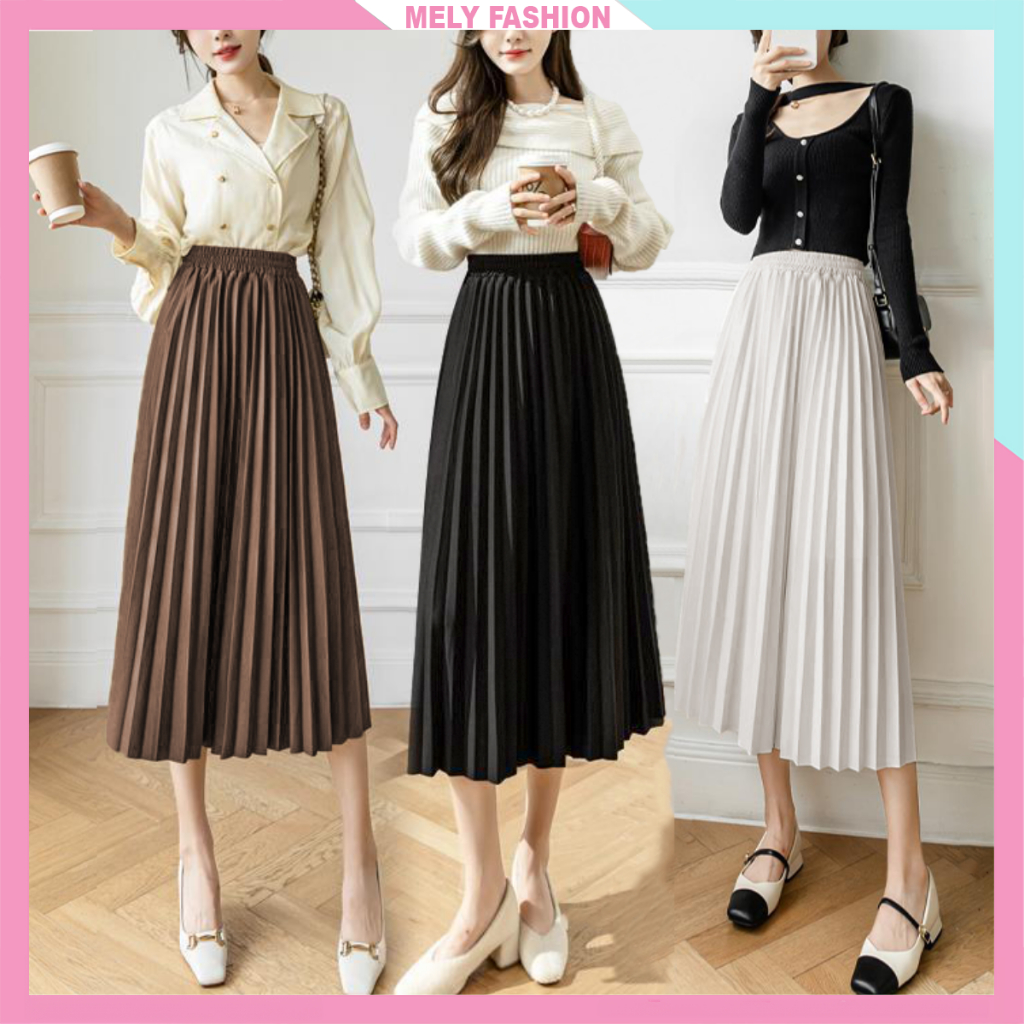 Chân váy xếp ly Mely Fashion midi dáng dài xòe cạp chun tôn dáng che giấu đùi dễ phối đồ có bigsize 
