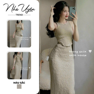  Set váy thiết kế tôn dáng cực xinh cho nàng chụp ảnh cực xinh,set len ren áo 3 lỗ vạt bầu phối chân váy đuôi cá dáng dài 