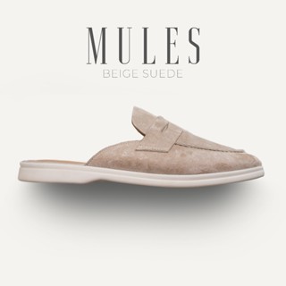  Giày sục nam BEIGE MULES cao cấp da lộn công sở văn phòng TONKIN 