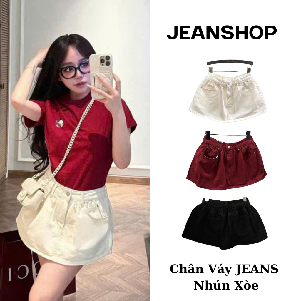 Chân Váy Jean Nữ Xòe – Nhún Eo, Vải Mềm Dày Dặn Có Lót Bảo Hộ, Chân Váy Ngắn Hottrend 2025 – Jeansho