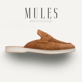  Giày sục nam BROWN MULES cao cấp da lộn công sở văn phòng TONKIN 
