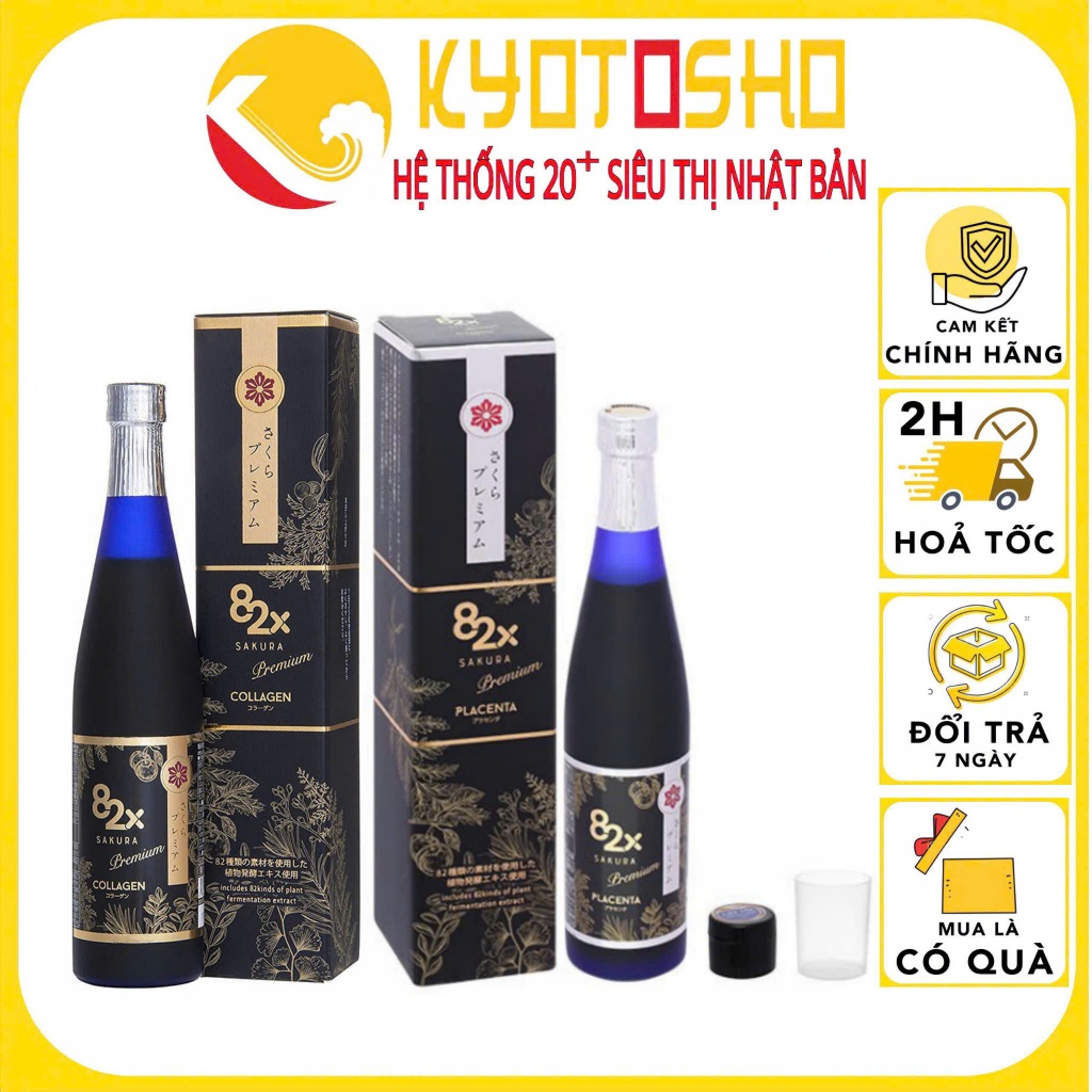 Nước Uống Collagen 82X, 82X PLACENTA SAKURA PREMIUM Nhật Bản Chai 500mL