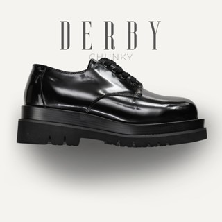  Giày thời trang nam giày tây da bò màu đen bóng DERBY CHUNKY tăng 6cm chiều cao TONKIN 