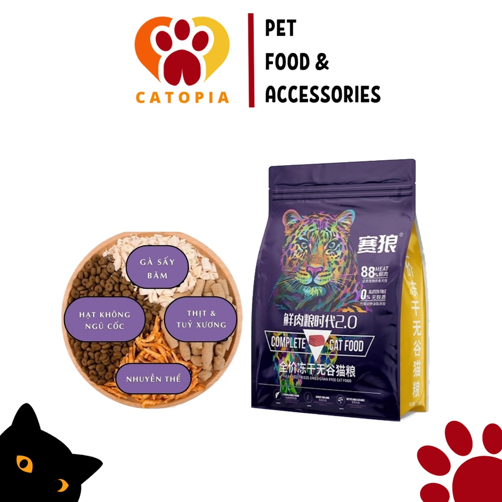 Thức ăn hạt cho mèo LANGLIKE siêu topping, đạm 40% Bao 5Kg, Hạt LANGLIKE không độn ngũ cốc, 20% topp