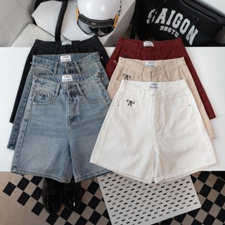 Quần Ngố Jean Nữ Lưng Cao JUBE, Quần Short Ngố Lửng Thêu Nơ Vải Không Co Giãn