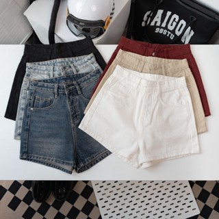 Quần Short Jean Nữ Lưng Cao Lai Cuốn Kiểu Dáng Trơn