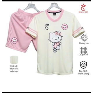 Áo Đá Bóng, Đồ Đá Banh, Nam Nữ , Bộ Bóng Đá Hello Kitty Màu Hồng Vải Thun Thái Có In Tên Số