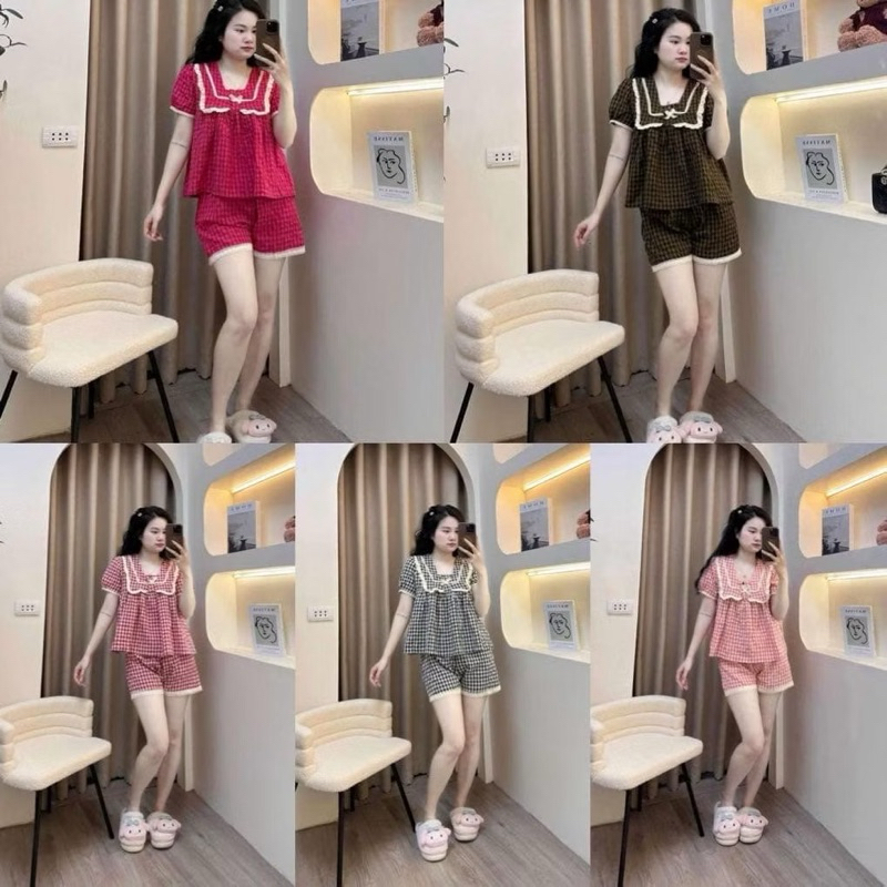 Set Bộ Ngủ Xinh Xắn Áo Babydoll Quần Viền Ren - HN CLOSET