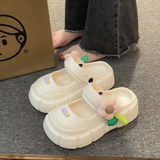 Dép búp bê nữ gắn charm hoa vải dễ thương phong cách Hàn Quốc-Dép sandal quai hậu nữ đi học đi chơi