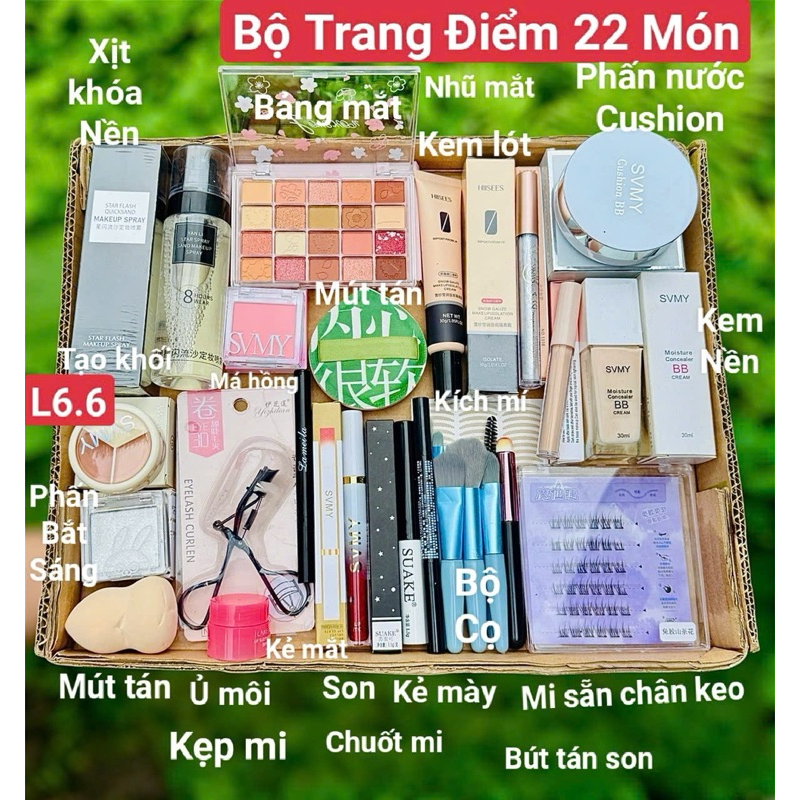 NEW [ Được Kiểm Hàng]Bộ chăm sóc sắc đẹp +Mascara + Phấn mắt + Son môi + Kem BB + Kem che khuyết điểm + Que che khuyết