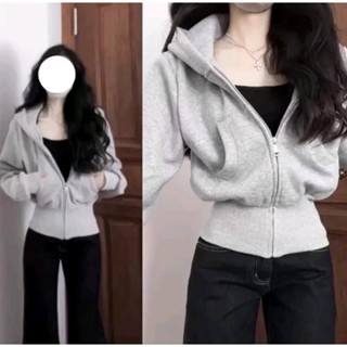  Áo Hoodie Zip Nỉ Bông Nữ Crop top Fix Dáng 