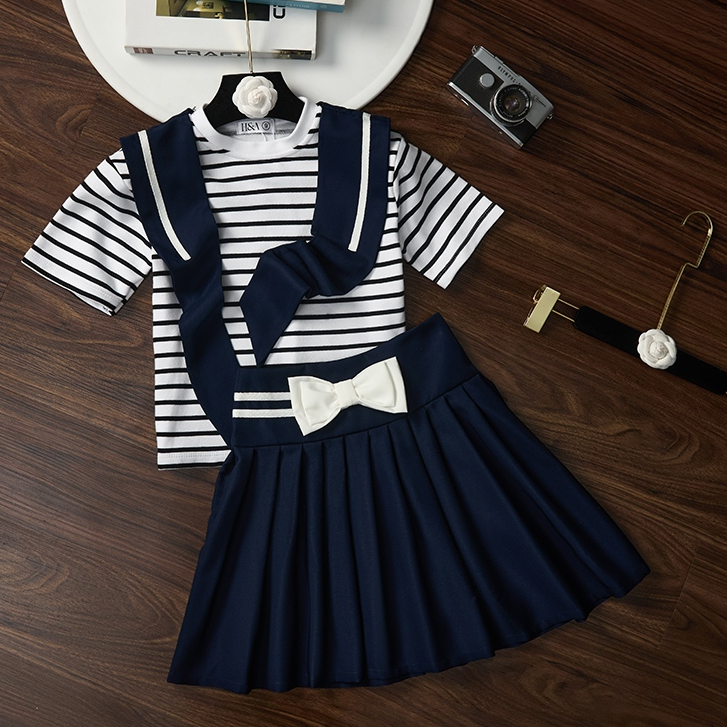 Mã S10: (20kg - 50kg) Set áo sọc thun cotton và khăn quàng, chân váy chất cotton lạnh cho bé gái