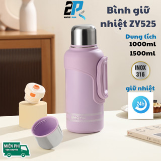 Bình giữ nhiệt inox 316 ZY525 mẫu mới 2024 giữ nhiệt 24h có quai gấp gọn nắp cốc tiện lợi