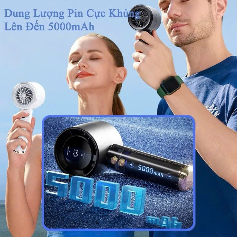 Quạt mini cầm tay M2 5000mAh di động có thể sạc gió mạnh 100 tốc độ turbo phản lực màn hình hiển thị pin tăng dây đeo | BigBuy360 - bigbuy360.vn