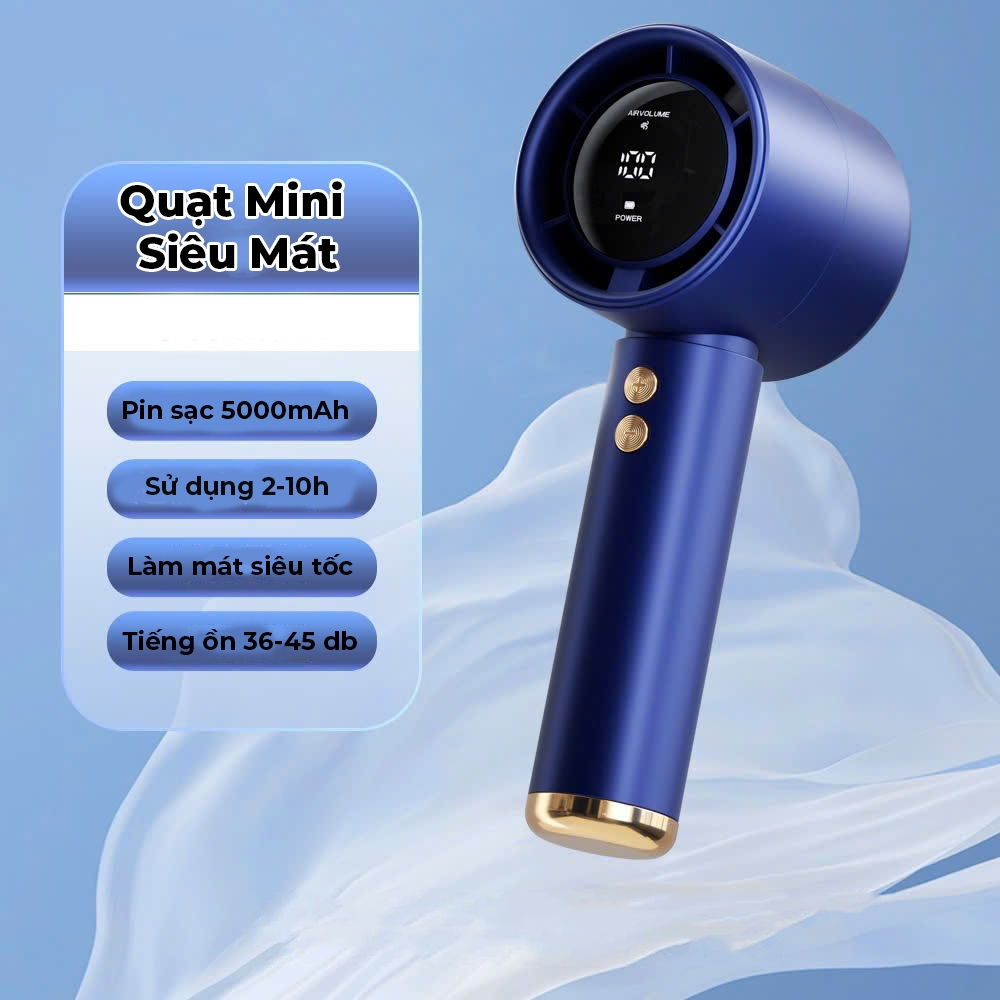 Quạt mini cầm tay .N68,M2 5000mAh di động có thể sạc gió mạnh 100 tốc độ turbo phản lực màn hình hiển thị pin   dây đeo
