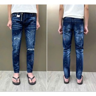 Quần dài jean nam D.S.Q 4 Cúc phối khóa lệch in họa tiết  , vẩy sơn jean co dãn HOTTREND