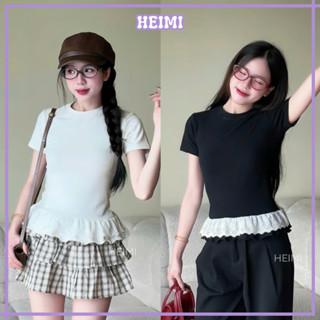 Áo Thun Babytee Phối Ren Gấu HEIMI, Áo Phông Baby Tee Cổ Tròn Form Vừa Chất Cotton Mịn Co Giãn