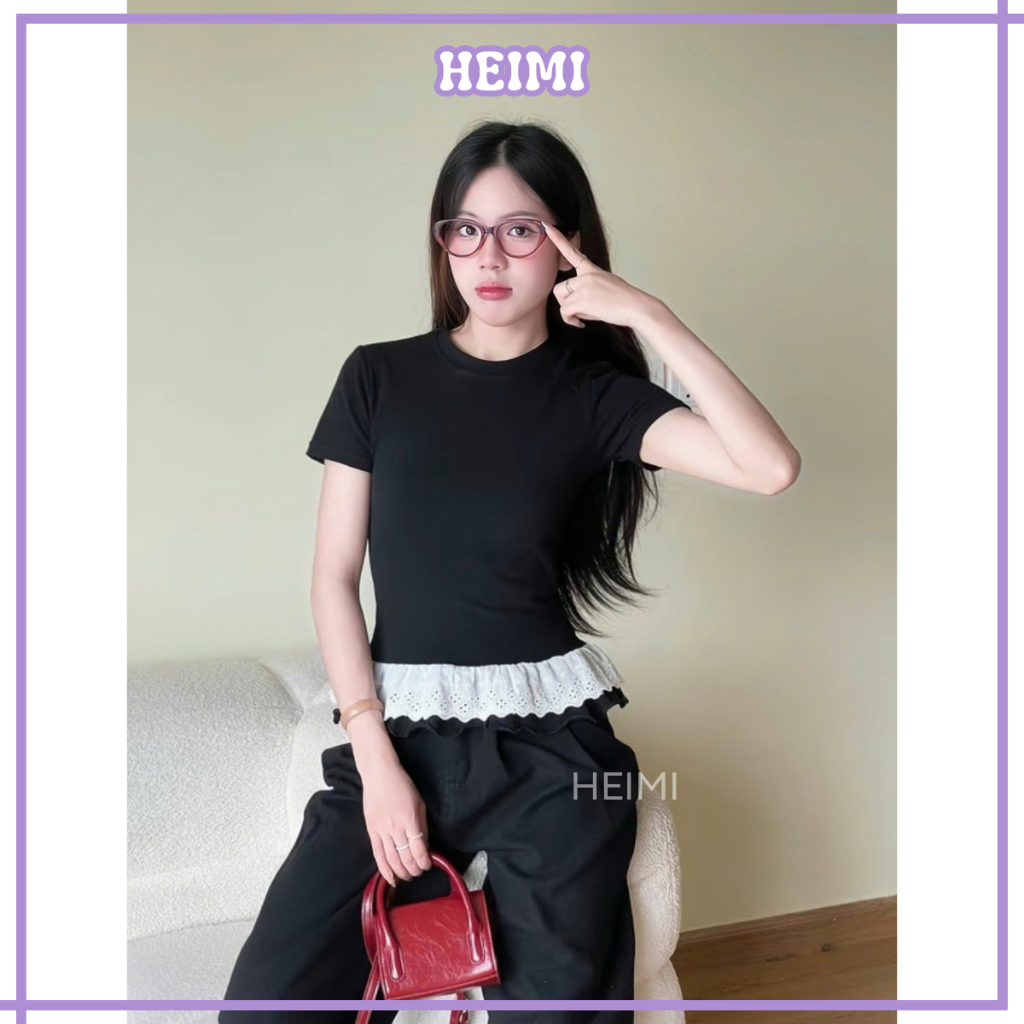 Áo Thun Babytee Phối Ren Gấu HEIMI, Áo Phông Baby Tee Cổ Tròn Form Vừa Chất Cotton Mịn Co Giãn | BigBuy360 - bigbuy360.vn