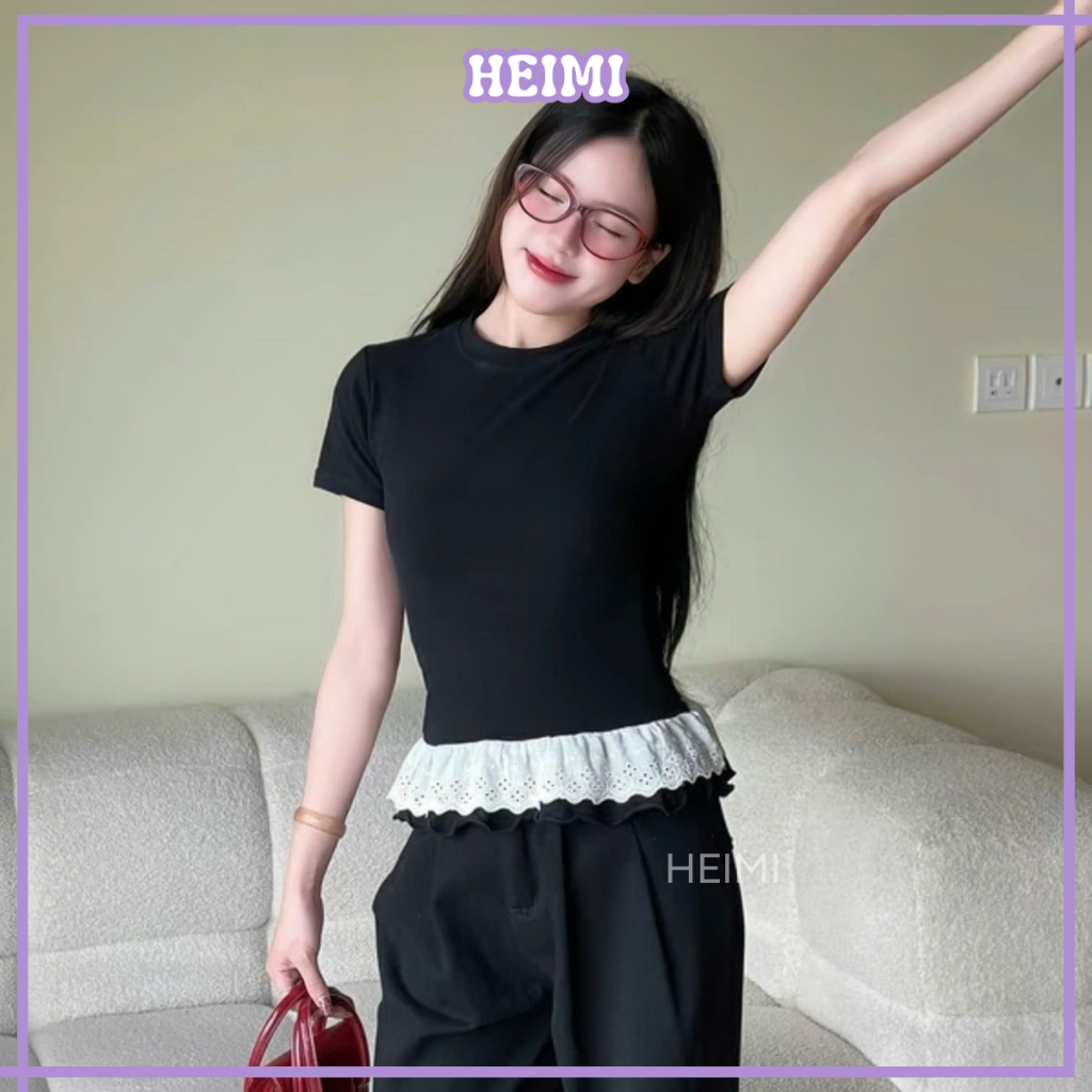 Áo Thun Babytee Phối Ren Gấu HEIMI, Áo Phông Baby Tee Cổ Tròn Form Vừa Chất Cotton Mịn Co Giãn | BigBuy360 - bigbuy360.vn