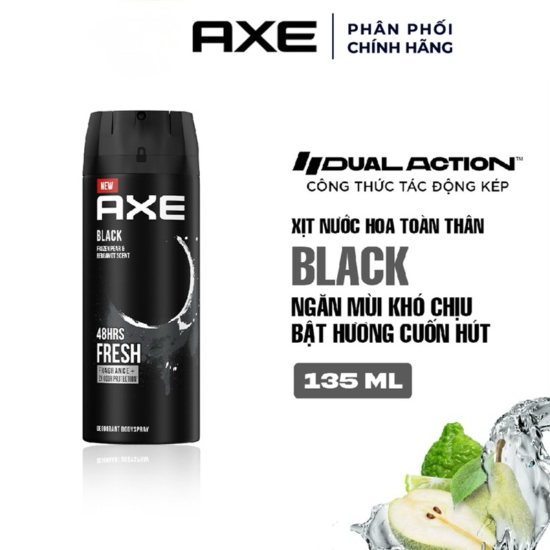 Xịt Khử Mùi AXE Cho Nam Hương Nước Hoa - Black 135ml Mùi Lê Tuyết Tự Tin Và Tươi Mát Lưu Hương Lên T