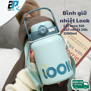  Bình giữ nhiệt Inox 316 LOOK dung tích 1100ml có ống hút và miệng rót bình giữ nhiệt có quai xách dây đeo 