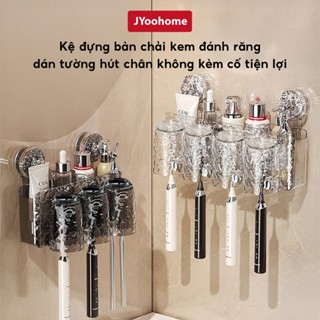 Kệ Đựng Bàn Chải Kem Đánh Răng Kèm Cốc JYoohome Dán Tường Hút Chân Không, Giá Treo Cốc Đánh Răng