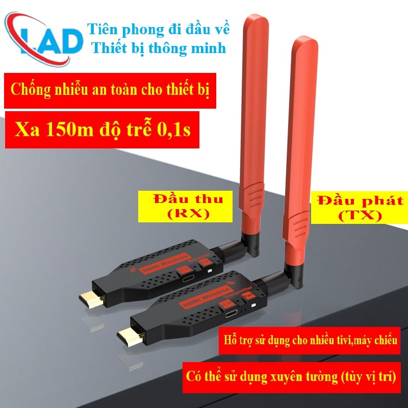 HDMI không dây 150m 2026 sử dụng  cho máy tính xách tay sang 4 máy chiếu hoặc TV mới 2026