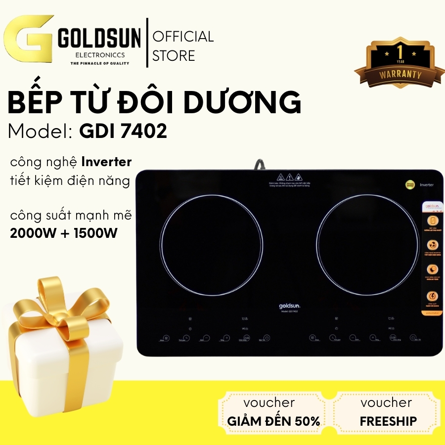 Bếp Từ Đôi Dương Goldsun GDI7402 Công Nghệ Inverter, An Toàn, Tiết Kiệm Điện, Chính Hãng