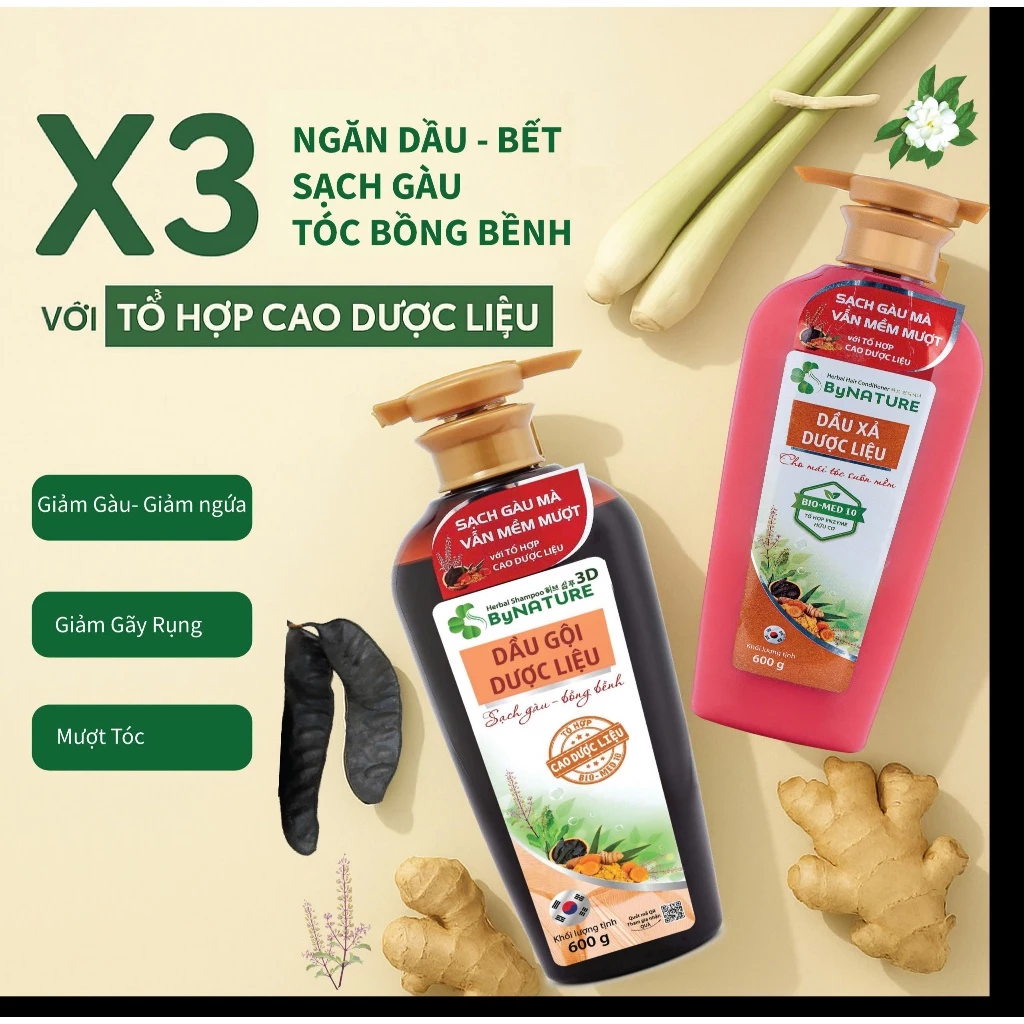 Dầu gội Dược Liệu ByNature dưỡng tóc sạch gàu, chắc khoẻ, mềm mượt (chai 600ml)