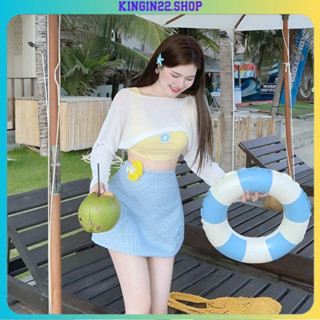 Set Váy Đi Biển 3 Món - Áo 2 Dây Croptop Đính Hoa Mix Áo Lưới Phối Với Chân Váy Xòe Chữ A Cá Tính G210