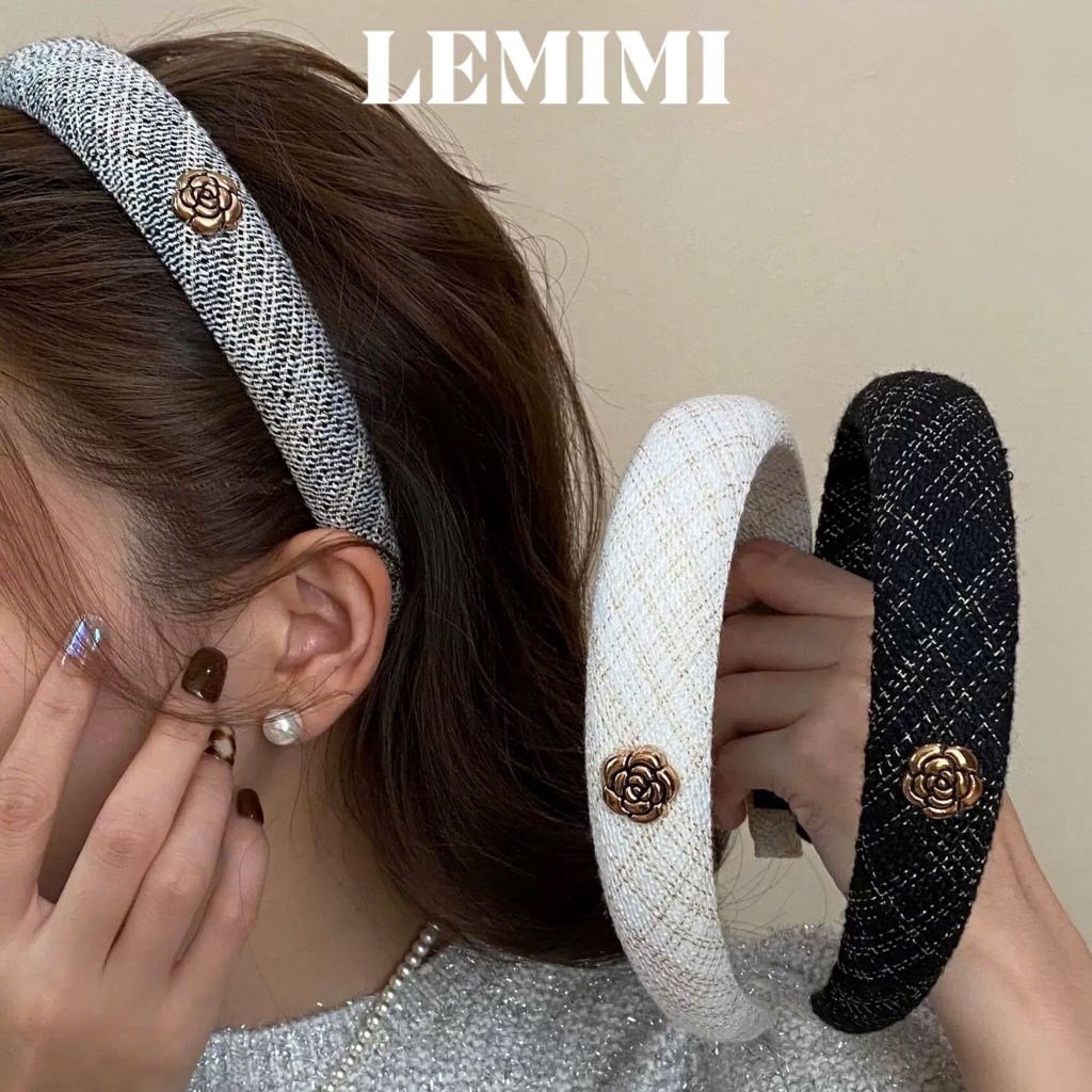 Băng đô cài tóc Lemimi Cài tóc vải tweed Cài tóc nữ hoa sơn trà Bờm cài tóc Bờm tóc nữ Bờm nữ FG065