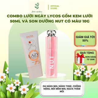 Combo lười ngày Lycos gồm 1 kem lười đa năng và 1 son dưỡng Nut 10g giúp da sáng mịn,  chống nắng, môi mềm mịn, ko thâm