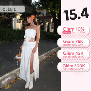 Set áo ống phối 2 dây kiểu và chân váy dài xẻ tà nhún sườn có dây | KRIXI SET - CLÉLIE