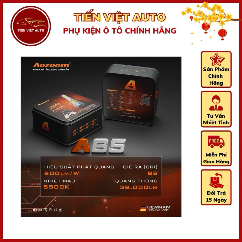 Bóng led Aozoom A65 công suất 65W, nhiệt màu 5500k, bảo hành 3 năm(giá 1 cặp)