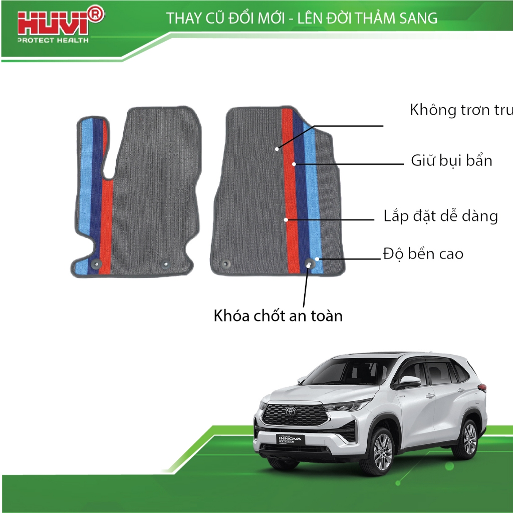 [DÙNG VỚI THẢM SÀN HUVI] Thảm rối lót sàn xe ô tô TOYOTA INNOVA CROSS 2024+ (7 chỗ) nhựa PVC cao cấp