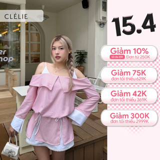 Đầm sơ mi trễ vai tay dài phối ren dáng xòe ngắn | WINNIE DRESS - CLÉLIE