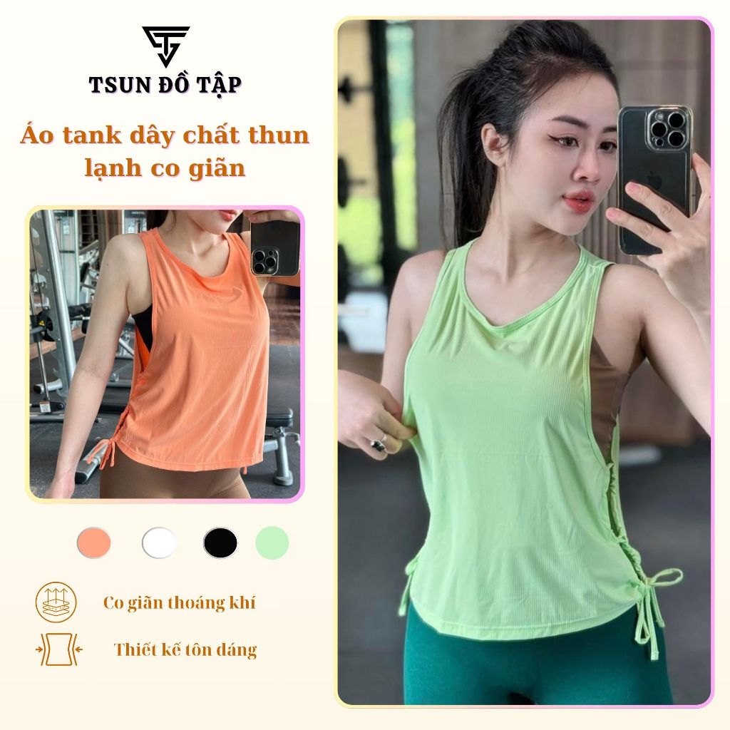 Áo tank top thể thao ba lỗ nữ khoác ngoài tập gym dáng rộng thoải mái Tsun đồ tập