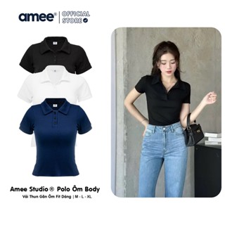 Áo Polo Nữ Amee Studio Đứng Form Hách Dáng Ôm Body Chất Liệu Thun Gân Mềm Mịn Co Dãn Thoải Mái